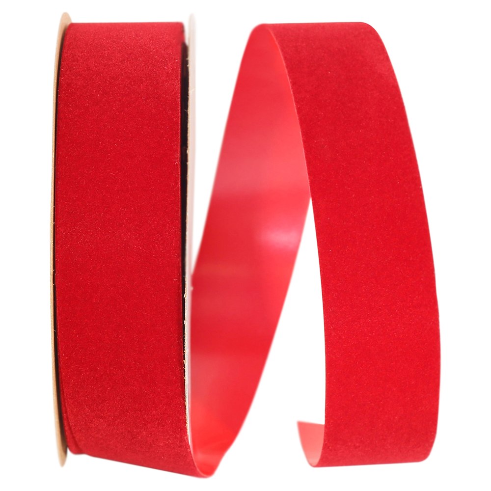 Red Felt Cutout on White Velvet 4” Wired Ribbon - Greenery Market