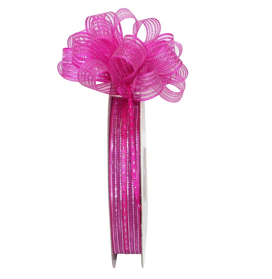 30mm 5 X INSTANT PULL BOWS PINK WITH GOLD EDGE 