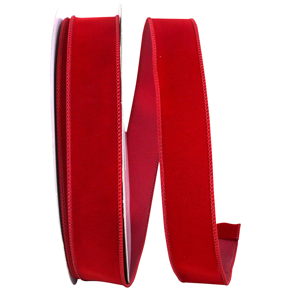 Red Wired Fabric Florist Ribbon, 1-1/2 x 50 Yards