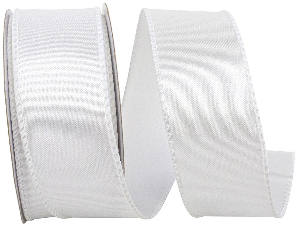 White Pearl Edge Satin Wired Craft Ribbon 3 x 20 Yards