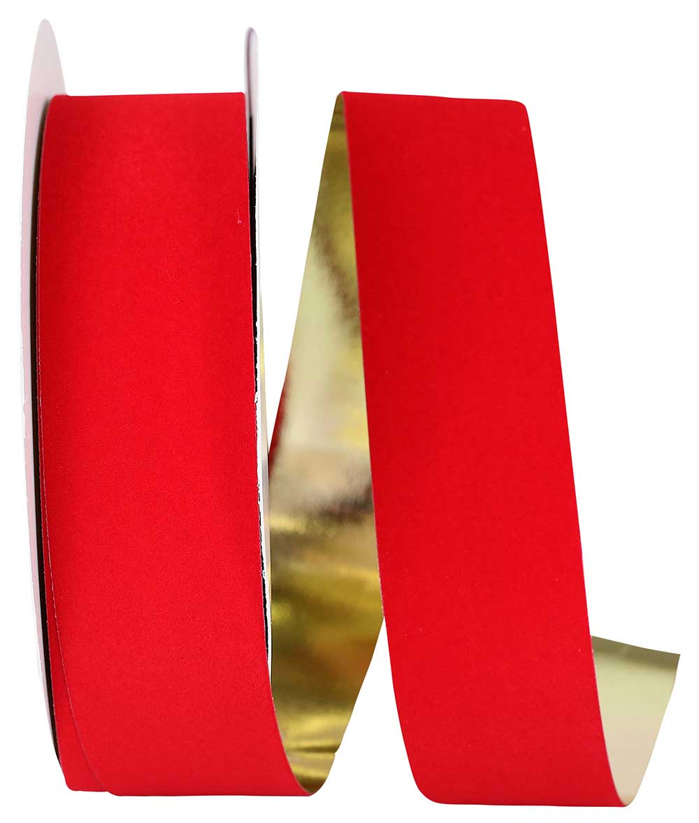2.5 Crushed Velvet Ribbon: Red/Gold - 10yds (X962340-12) – The Wreath Shop