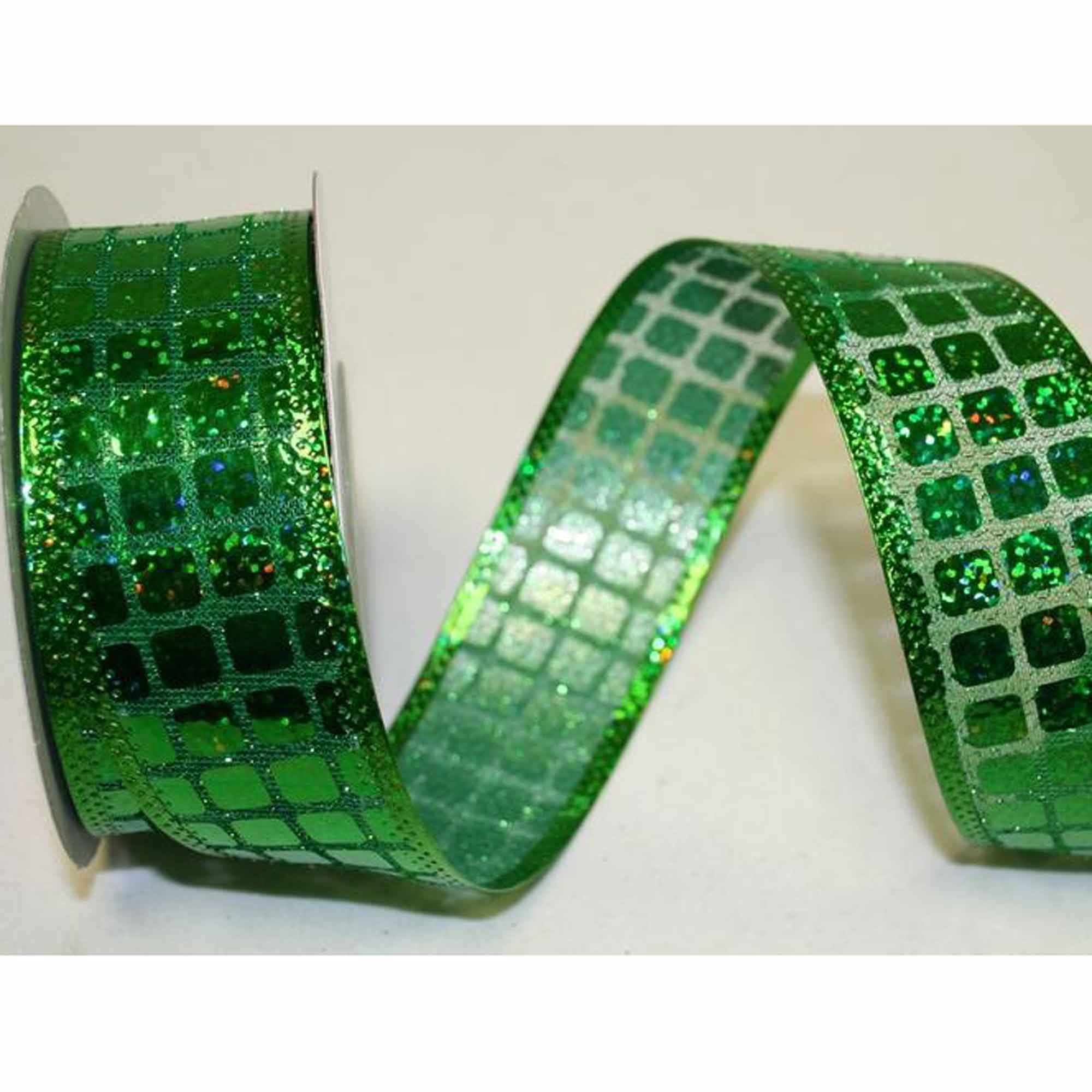 Party Smile Faces - Printed Wired Edge Ribbon, Mirrored Emerald Green ...