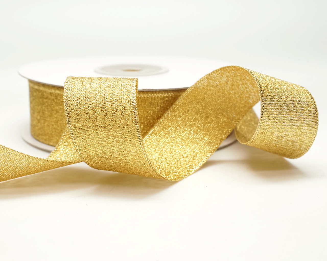 1.5 Inch (5 YDS) Wired Christmas Ribbon Gold w/Gold Trim Gift Wrap