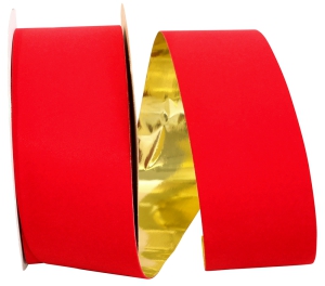 2.625 Inch Red Velvet Ribbon, Gold Metallic Back, 25 Yard Spool (1 Spool) Sale Item