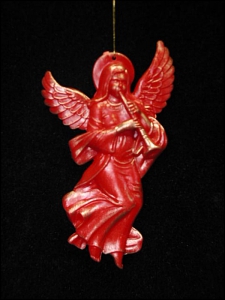 Red with Gold Angel Holding Violin Christmas Tree Ornament, 4 Inch (lot of 12) Clearance