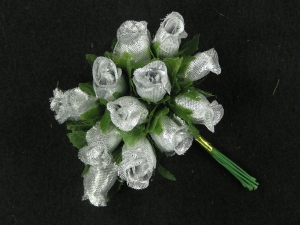 Miniature Silk Flower Rosebuds, Silver/green(lot of 12 bunches) SALE ITEM