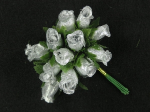 Miniature Rose Buds, silver/green (lot of 12 bunches) SALE ITEM