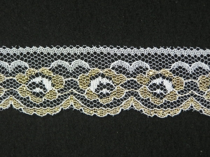 1.25 inch Flat Lace, white-gold (25 yards) 2611 white/gold MADE IN USA