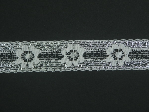 1 inch Flat Lace, white-silver (25 yards) MADE IN USA