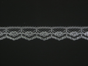 .75 Inch Flat Lace Trim, White - Silver (50 yards) MADE IN USA