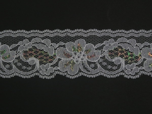 2 Inch Flat Lace, White Iridescent (25 yards) MADE IN USA