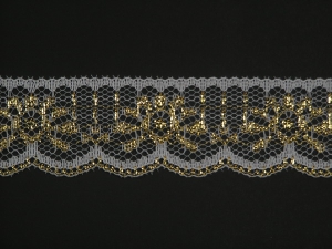 1.25 Inch Flat Lace, White-Gold (25 Yards) MADE IN USA
