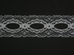 1.5 inch Flat Beading Lace, white - silver (25 yards) MADE IN USA