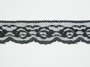 1.125 inch Flat Lace, black iridescent (50 yards) MADE IN USA