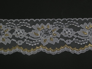 3 inch Flat Lace, white-gold (25 yards) MADE IN USA