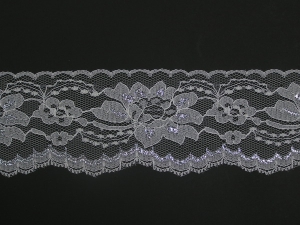 3 inch Flat Lace, white-silver (25 yards) MADE IN USA