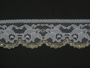 1.25 inch Flat Lace, White-Gold (25 yards) MADE IN USA