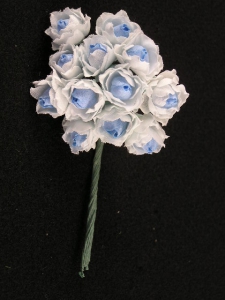 Miniature Silk Rose, blue / white, $0.18 per bunch (Sold in lots of 12 bunches) SALE ITEM