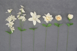 Rose-Dahlia-Lily Silk Flower Assortment, ivory (lot of 144)