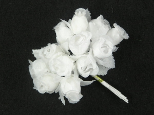 Miniature Silk Flower Rosebuds, white/white (lot of 12 bunches) SALE ITEM