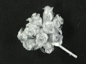 Miniature Silk Flower Rosebuds, Silver/Silver (lot of 12 bunches) SALE ITEM