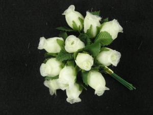Miniature SIlk Flower Rosebuds, Ivory/Green (lot of 12 bunches) SALE ITEM