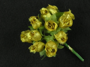 Miniature Silk Flower Rosebuds, Gold/Green (lot of 12 bunches) SALE ITEM