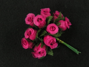 Miniature Silk Flower Rosebud, Fuchsia (lot of 12 bunches) SALE ITEM
