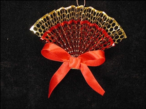 Fan Christmas Tree Ornament, red/gold metallic (lot of 12)