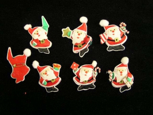 Assorted Santa Pins, 2 inch (Lot of 1 Card With 12 Pins) SALE ITEM