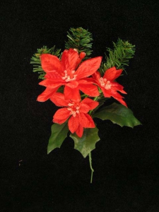 Red Satin Poinsettia and Pine Christmas Wreath Pick (lot of 12)