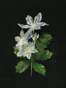 Blue Satin Poinsettia-Pine Christmas Wreath Pick (lot of 12)