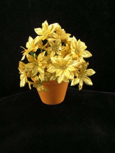 Gold Metallic Poinsettia Bouquet Bush With 23 Poinsettias (lot of 12)
