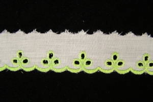 1.25 inch Flat Eyelet Lace, mint green-white (50 yards) MADE IN USA