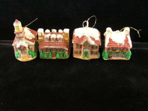 Christmas Victorian House Ornament, 4 assorted (lot of 12)