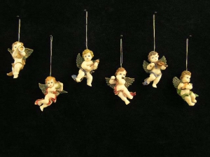 Angel with Instrument Ornament, 2.75 inch (lot of 6)