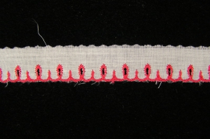 .75 inch Flat Eyelet Lace, red-white (50 yards) MADE IN USA