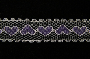 .75 inch Flat Lace, white/purple (100 yards) MADE IN USA