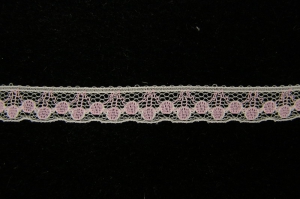 .375 inch Flat Lace, white/pink (100 yards) MADE IN USA