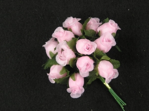 Miniature Silk Flower Rosebud, Pink (lot of 12 bunches) SALE ITEM