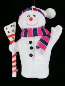 Flocked Snowman Ornament, 6 inch (lot of 1) SALE ITEM