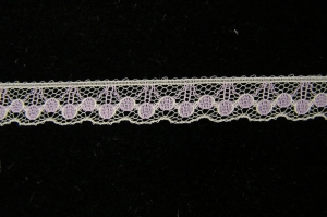.375 inch Flat Lace, white/lavender (100 yards) MADE IN USA