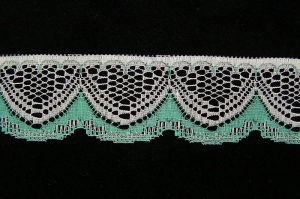 1.5 inch Flat Lace, Celadon-White (50 Yards) MADE IN USA