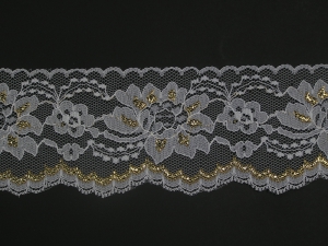 3 Inch Flat Lace, White-Gold (325 YARDS - FULL SPOOL) MADE IN USA
