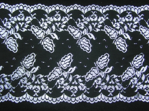 11.625 Inch Flat Double Scalloped Edge Galloon Lace, Black - Silver (154 YARDS - FULL SPOOL)