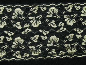 9.75 Inch Flat Double Scalloped Edge Galloon Lace, Black - Gold (89 YARDS - FULL SPOOL) MADE IN USA