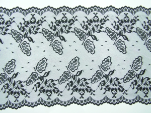 11.625 Inch Flat Double Edge Galloon Lace, Black With Black Iridescent (LOT OF 1 YARD) MADE IN USA