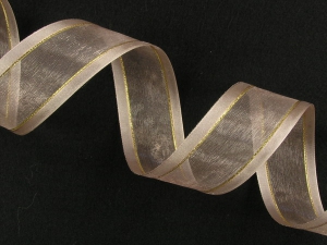 Organza Ribbon With Satin Edge and Gold Stripe , Toffee, 7/8 Inch x 25 Yards (1 Spool) SALE ITEM