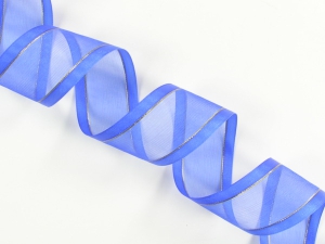 Organza Ribbon With Satin Edge and Gold Stripe , Royal, 7/8 Inch x 25 Yards (1 Spool) SALE ITEM