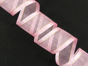 Organza Ribbon With Satin Edge and Gold Stripe , Pink, 7/8 Inch x 25 Yards (1 Spool) SALE ITEM